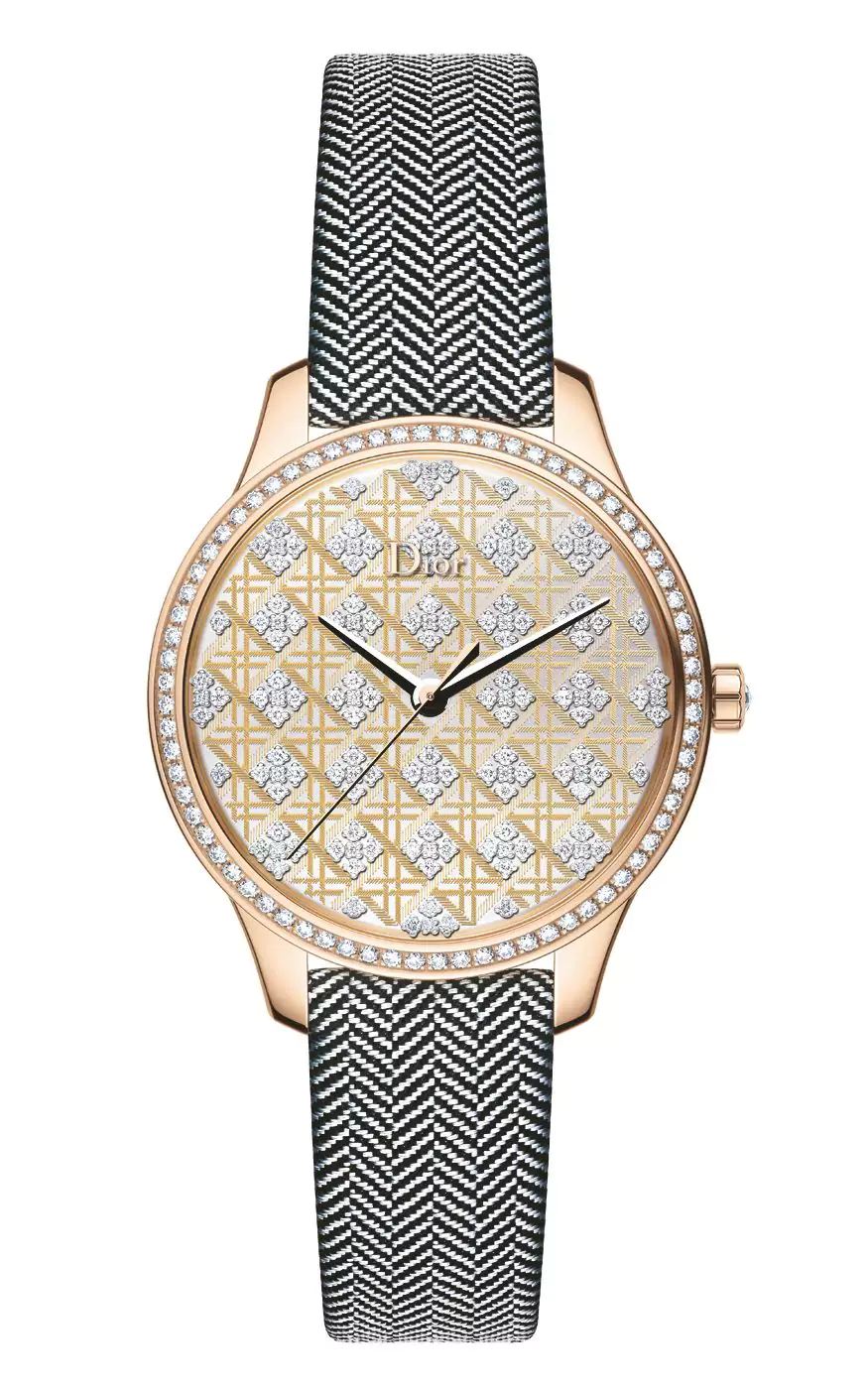 Dior VIII Montaigne Tissage Precieux watch in pink gold, diamonds and gold threads